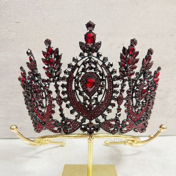 Black Crown, Goth Wedding Crown, Red Crystal Crown, Cosplay Costume, renaissance